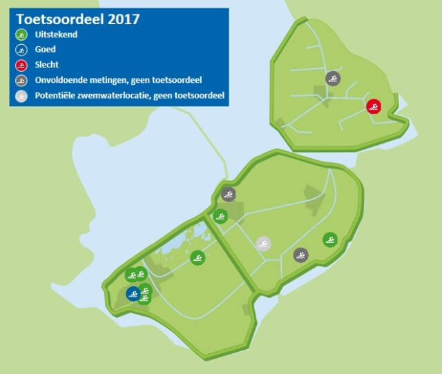 Overzicht zwemlocaties toetsoordeel Flevoland
